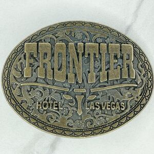 Vintage Frontier Hotel Casino Las Vegas Gold Tone Belt Buckle | 3.25"x2.5"